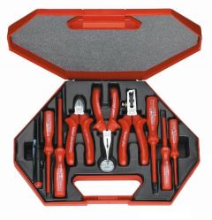 Set, VDE Tool Set Combined Insulated 9 Pcs  #49-5, With Plastic Box Dimension: 370 x 270 x 56mm, HEYCO (00049000500)