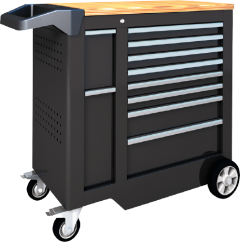 Trolley Workshop With 11 Drawers #1127-2, 2 Steering Rollers With Parking Brake, High Quality Wooden WorkTop, Dimension: 1170 x 1020 x 660mm, HEYCO (01127020020)