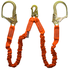 Lanyard, Internal Shock Absorbing, Stretch, Double Leg, 4.5' to  6', Scaffold Hook, GUARDIAN (01298)