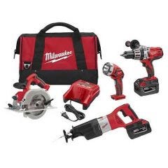 Combo Kit, 4 Tool 28V Cordless (Recip Saw, Hammer Drill, 6-1/2'' Circular Saw, Light, (EXPORT SET) (BARE TOOLS) MILWAUKEE (0928-0)