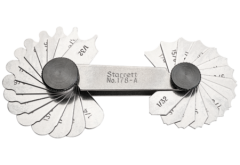 Gauge, Fillet or Radius with locking device, 1/32 - 1/4'', Range (Concave and Convex), 64ths Increments, 30 Leaves, STARRETT (178A)