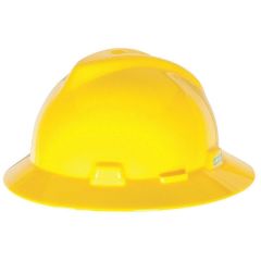 Hard Hat, Non - Slotted, Full Brim, Ratchet Suspension, Yellow, V-Gard Designed, MSA (475366)