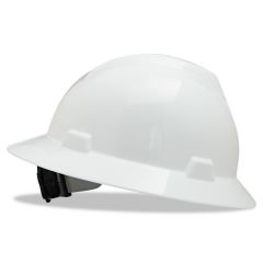 Hard Hat, Non - Slotted, Full Brim, Ratchet Suspension, White, V-Gard Designed, MSA (475369)