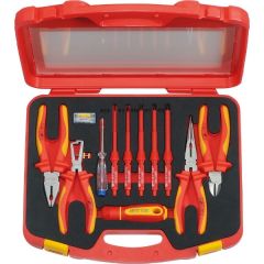 Set, VDE Tools Insulated 1000V #50849-11, 11 Pcs With Components Foam Insert In High Grade Plastic Case, Dimension 390 x 310 x 60mm, HEYTEC (50849001100)
