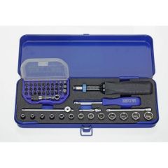 Set, Torque Screwdrivers And Sockets Combined #50878-2550, 50 Pcs In Metal Case, Dimension 318 x 119 x 49mm, Chrome Finish, HEYTEC (50878255000)