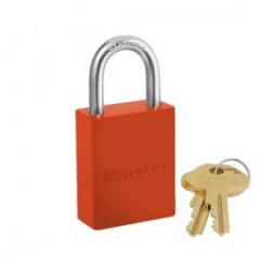 Padlock Safety, 38mm aluminium body, 1'' high steel shackle, colour Orange, Key-Alike MK. MASTERLOCK (6835KAMKORJ)