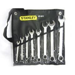 Set, Wrench Combination ( Ring/Open) 12 Point 8 mm - 22 mm AF x 8 Pcs Slim-Line, Chrome, STANLEY (87-011-1)