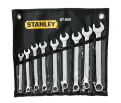 Set, Wrench Combination ( Ring/Open) 12 Point 8 mm - 17 mm AF x 9 Pcs Slim-Line, Chrome, STANLEY (87-034-1)