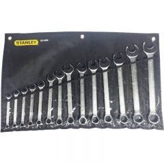 Set, Wrench Combination ( Ring/Open) 12 Point 10 mm - 32 mm AF x 14 Pcs Slim-Line, Chrome, STANLEY (87-038-1)