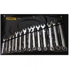 Set, Wrench Combination ( Ring/Open) 12 Point 3/8'' - 1.1/4'' AF x 14 Pcs Slim-Line, Chrome, STANLEY (87-709-1)