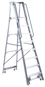 Ladder mobile platform with handrail 8 steps, aluminium 7' 7" platform ht, 1A 300lb, LOUISVILLE (AP5008)