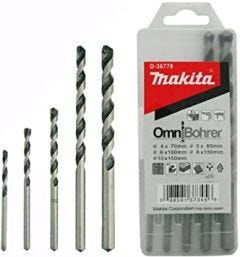 Drill Bit Set, Sizes 4X70mm, 5X85mm, 6X100mm, 8X150mm, 10X150mm (Pack Of 5), MAKITA (D-36712)