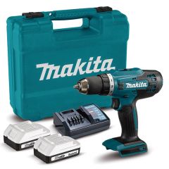 DC Drill Driver 13mm 18V w/Charger DC18WB, 2x 2.0ah Battery BL1820G, MAKITA (DF488D004)