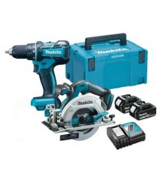 DC Combo Kit 18V, Hammer Drill 13mm DHP483 + 6-1/2''Circular Saw DHS680, 2X 5.0Ah Battery, 1X Charger, MAKITA (DLX2216TJ)