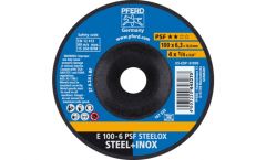 Disc Grinding Reinforced Depressed, Aluminium Oxide A 100 x 6.3 X 16mm (D x U x H) Max. RPM 15,300, Grit 30 For Stainless Steel (INOX). PFERD (E100-6PSF-STEELOX)