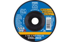 Disc Grinding Reinforced Depressed, Aluminium Oxide A 100 x 6.3 X 16mm (D x U x H) Max. RPM 15,300, Grit 30 For Stainless Steel (INOX). PFERD (E100-6PSF-STEELOX)