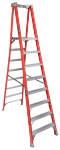 Ladder platform Pinnacle Pro 8 steps, fiberglass, 7' 7" platform ht, 21" tall handrail, 1A 300lbs, LOUISVILLE (FXP1708)