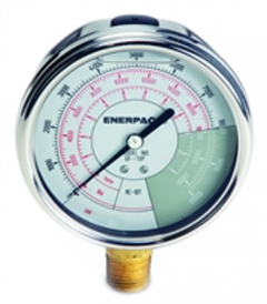 Gauge, Hydraulic Force And Pressure Gauge, Face Dia. 4'', 1/2'' NPTF, 0-700 Bar/0-100 kN, ENERPAC (GF10B)