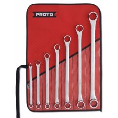 Set, Wrench (Ring/Box) 12 Point 3/8'' x 7/16'' to 1.1/16'' x 1.1/8'' AF x 7 pcs, double end offset, roll pouch, steel chrome finish, PROTO (J1000G-500)