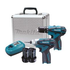 DC Combo Kit 10.8V, Drill Driver 10mm DF330 + Impact Driver TD090 2x 10.8V Battery, 1x Charger, 1x Case, MAKITA (LCT 204)