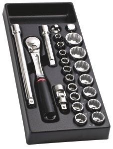 1/2' Drive Socket Standard Ratchet 6 Point And Accessories Module Set Tray (PL.687) Weight: 3.350, FACOM (MOD.SL1)