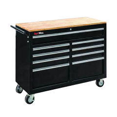 Roller Cabinet, 46'', Wooden Top, Black, 9 Drawer, Steel, Dim: 46'' x 18'' x 31'', OPTIMAX (OPT-4009)