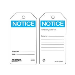 Tag PP White, *NOTICE TEMPORARILY OUT OF USE*, 5.3/4" L x 3" W, 5/16" hole, 6pcs/Pack. MASTERLOCK (S4061)