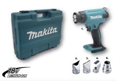 DC Heat Gun, 550 Deg. C, c/w 4x Nozzles, MAKITA (DHG180ZK) (BARE TOOL)